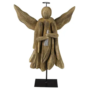 12" Natural Solid Wood Angel Christmas Tabletop Sculpture