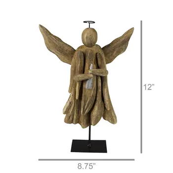 12" Natural Solid Wood Angel Christmas Tabletop Sculpture