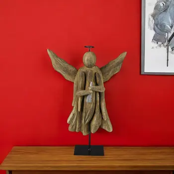 12" Natural Solid Wood Angel Christmas Tabletop Sculpture