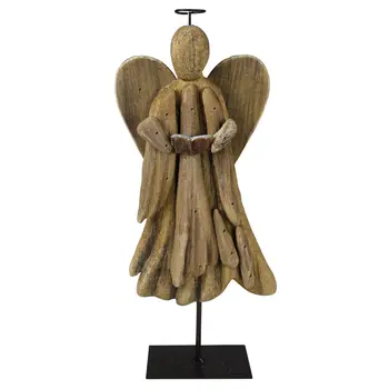 12" Natural Solid Wood Angel Holding Hymnal Christmas Tabletop Sculpture