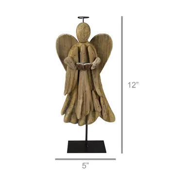 12" Natural Solid Wood Angel Holding Hymnal Christmas Tabletop Sculpture