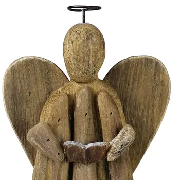 12" Natural Solid Wood Angel Holding Hymnal Christmas Tabletop Sculpture