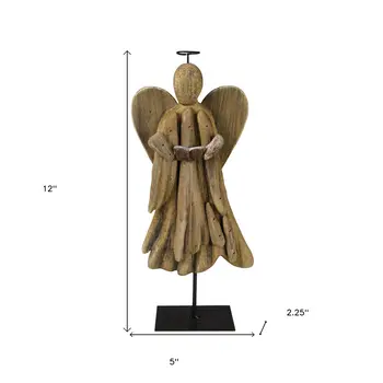 12" Natural Solid Wood Angel Holding Hymnal Christmas Tabletop Sculpture