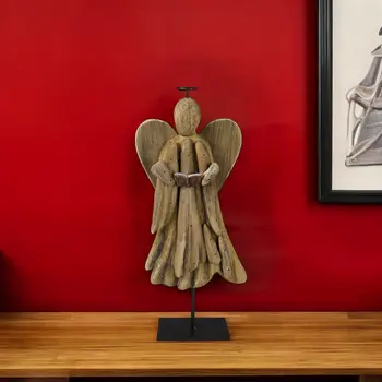 12" Natural Solid Wood Angel Holding Hymnal Christmas Tabletop Sculpture
