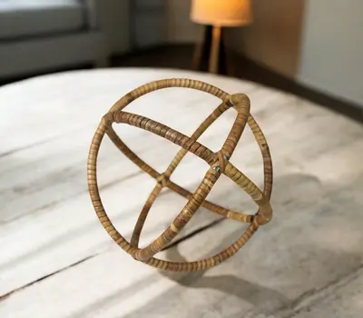7" Natural Rattan Decorative Orb Tabletop Sculpture
