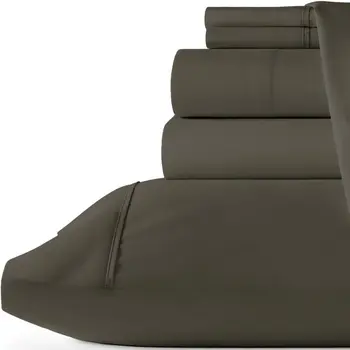 Six Piece Dark Gray Microfiber Queen Sheet Set