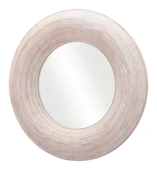 32" Beige Round Framed Accent Mirror