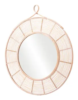 37" Natural Round Framed Accent Mirror