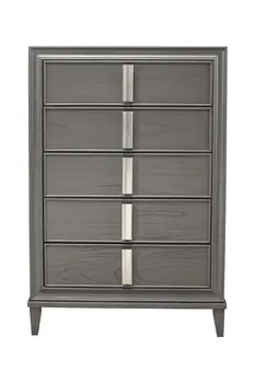 38" Gray Solid Wood Five Drawer Chest
