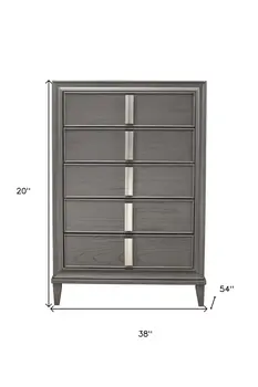 38" Gray Solid Wood Five Drawer Chest