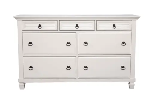 62" White Solid Wood Seven Drawer Double Dresser