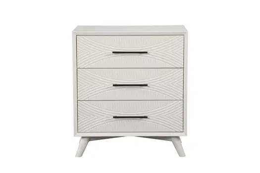 34" White Carved Geometric Solid Wood Three Drawer Dresser