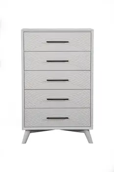 34" White Carved Geometric Solid Wood Five Drawer Dresser