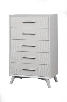 34" White Carved Geometric Solid Wood Five Drawer Dresser