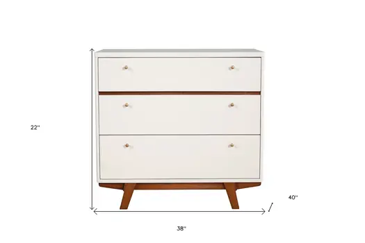 36" Brown and White Solid Wood Three Drawer Chest