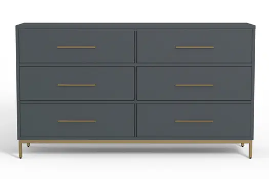 63" Dark Gray Solid Wood Six Drawer Double Dresser