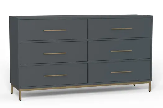 63" Dark Gray Solid Wood Six Drawer Double Dresser