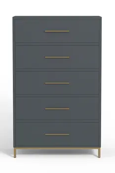 33" Gray Solid Wood Five Drawer Dresser