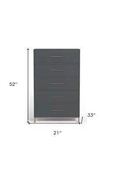 33" Gray Solid Wood Five Drawer Dresser