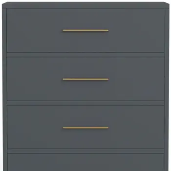 33" Gray Solid Wood Five Drawer Dresser