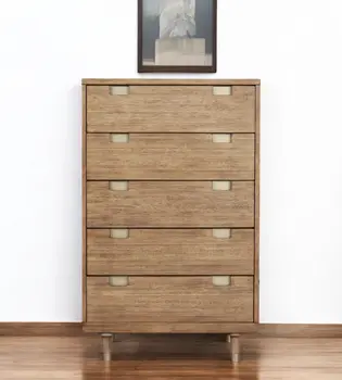 33" Brown Solid Wood Five Drawer Dresser