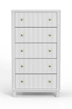 28" White Solid Wood Five Drawer Chest