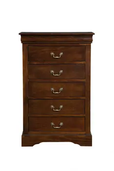 32" Brown Solid Wood Five Drawer Chest