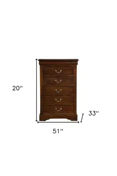 32" Brown Solid Wood Five Drawer Chest