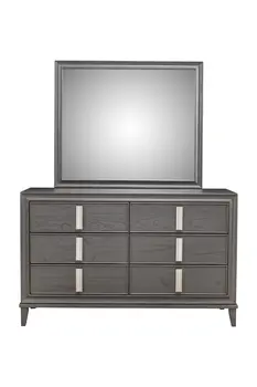 62" Dark Gray Solid Wood Six Drawer Double Dresser