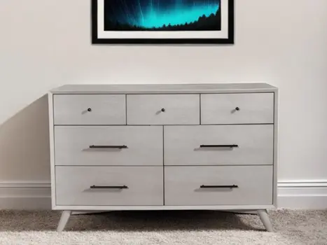 59" Gray Solid Wood Seven Drawer Double Dresser