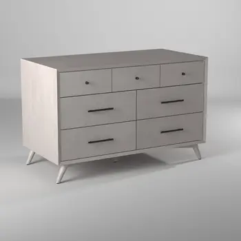 59" Gray Solid Wood Seven Drawer Double Dresser
