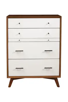 38" Brown and White Solid Wood Four Drawer Chest