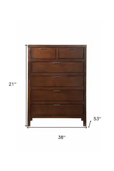 36" Brown Solid Wood Six Drawer Chest