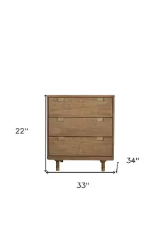 33" Brown Solid Wood Three Drawer Dresser