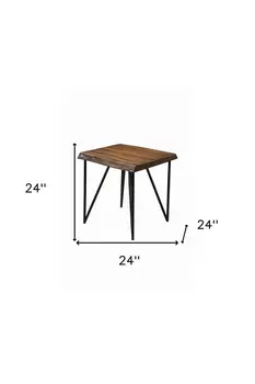 24" Black And Wood Brown Solid Wood End Table
