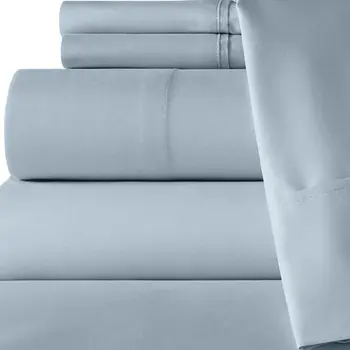 Six Piece Ice Blue Microfiber Queen Sheet Set