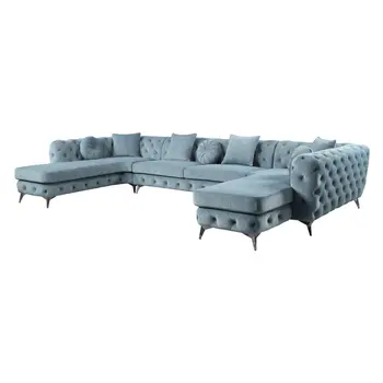 Deep Green Leather Match U Shaped Three Piece Seating Component And Toss Pillows