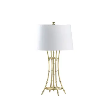 29" Gold Bamboo Design Table Lamp With Off White Drum Shade