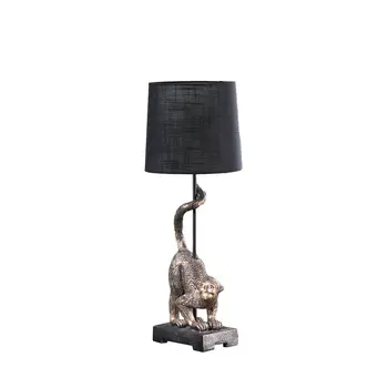 24" Antiqued Gold Monkey Table Lamp With Black Drum Shade