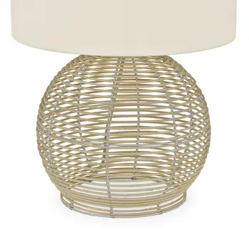 21" Natural Rattan Table Lamp With White Drum Shade