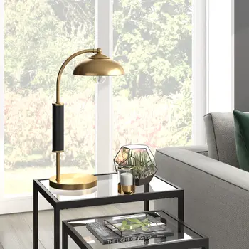 24" Gold and Black Metal Desk Table Lamp With Gold Dome Shade