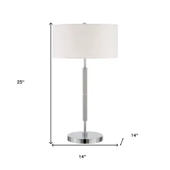 25" Gray Metal Two Light Table Lamp With White Drum Shade