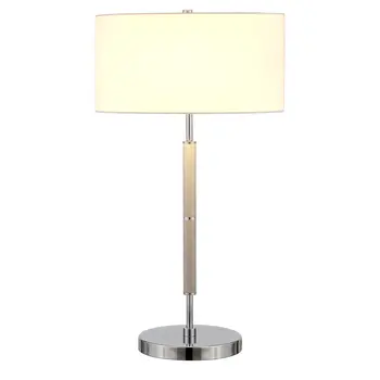 25" Gray Metal Two Light Table Lamp With White Drum Shade