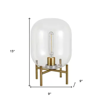 15" Brass Metal Table Lamp With Clear Cylinder Shade