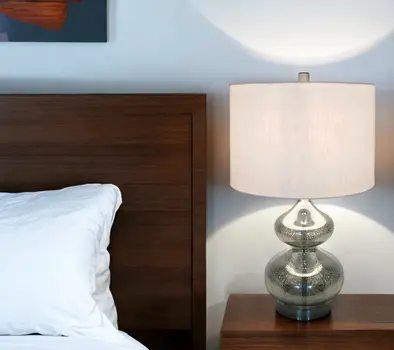 23" Silver Glass Gourd Table Lamp With White Drum Shade