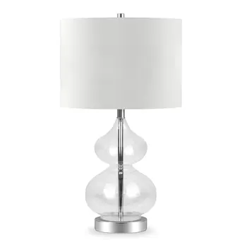 23" Clear Glass Gourd Table Lamp With White Drum Shade