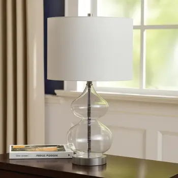 23" Clear Glass Gourd Table Lamp With White Drum Shade