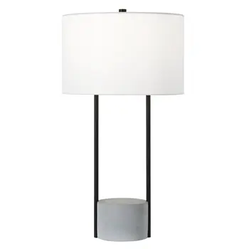 27" Gray and Black Concrete Table Lamp With White Drum Shade