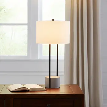 27" Gray and Black Concrete Table Lamp With White Drum Shade
