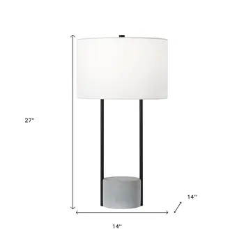 27" Gray and Black Concrete Table Lamp With White Drum Shade